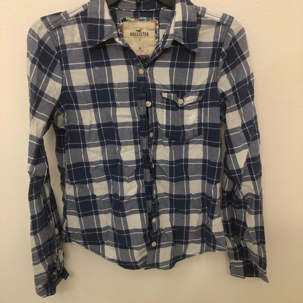 Hollister Blue and white checkered flannel